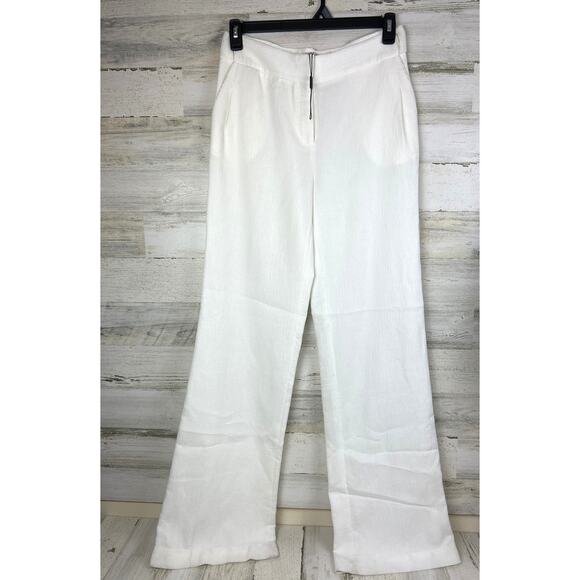 Halston Heritage Womens 6 Cream Crinkle Crepe Wide-Leg Low Rise Pants NEW - Picture 2 of 9